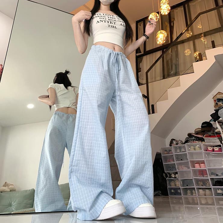 【春夏新作】チェック柄ワイドイージーパンツ | LADY LIKE  | 詳細画像3 