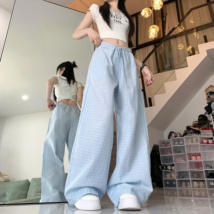 【春夏新作】チェック柄ワイドイージーパンツ | LADY LIKE  | 詳細画像5 