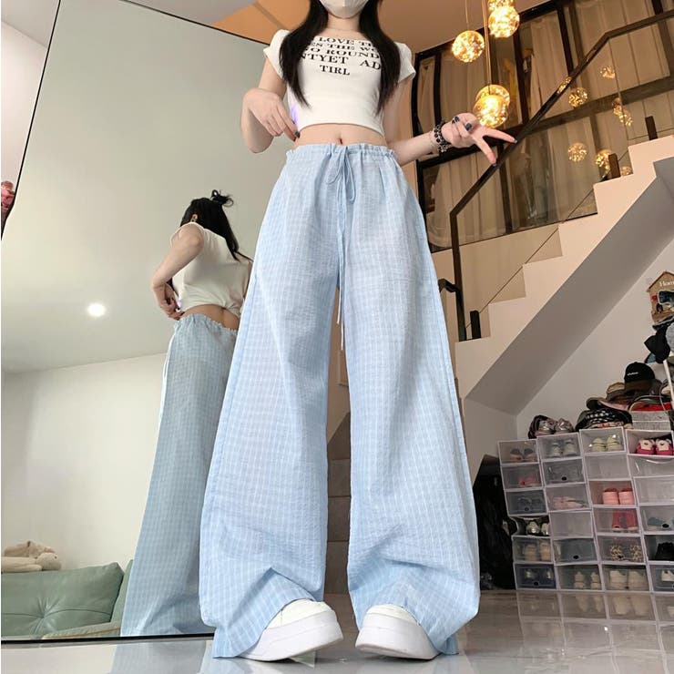 【春夏新作】チェック柄ワイドイージーパンツ | LADY LIKE  | 詳細画像6 