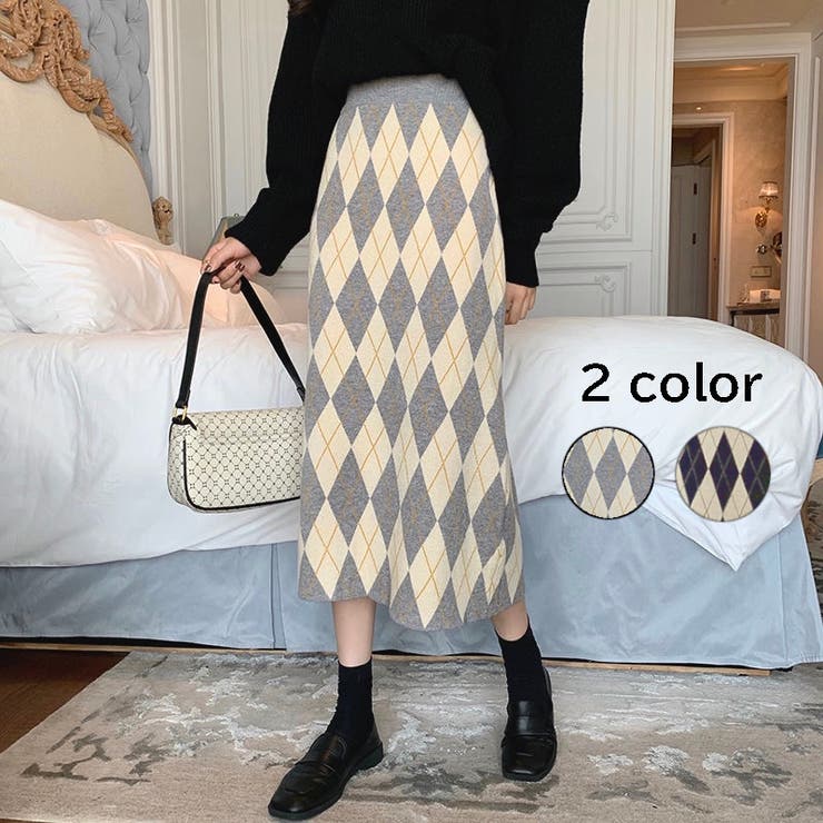 アーガイル柄ロングニットスカート Aライン ウエストゴム 品番 Shnw Lady Like レディライク のレディースファッション通販 Shoplist ショップリスト