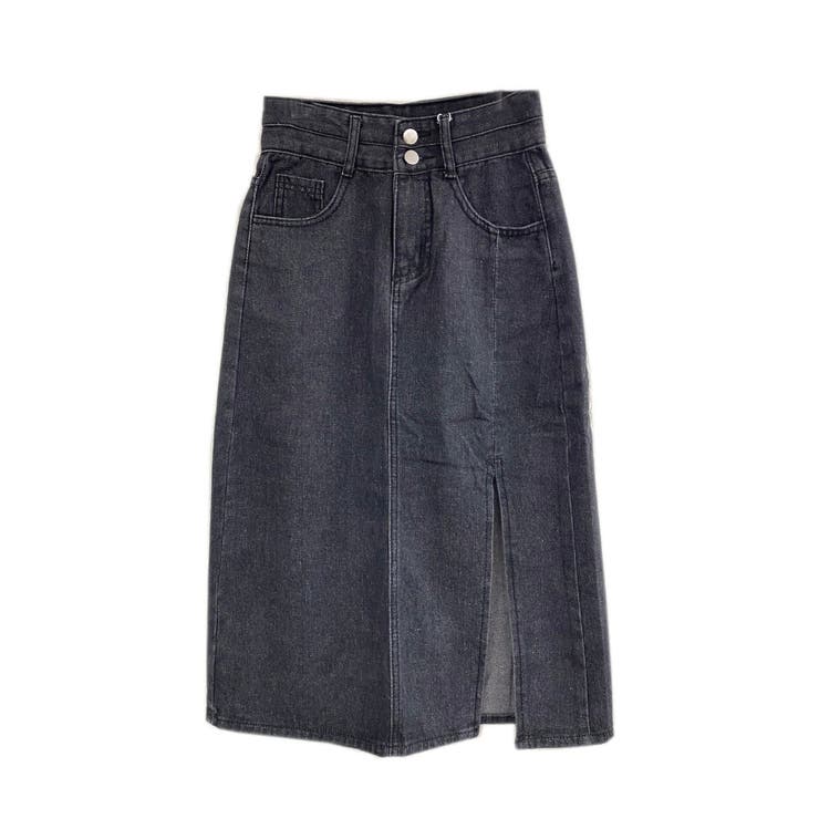 フロントスリットデニムスカート ロング丈 ユーズド加工 | LADY LIKE  | 詳細画像10 