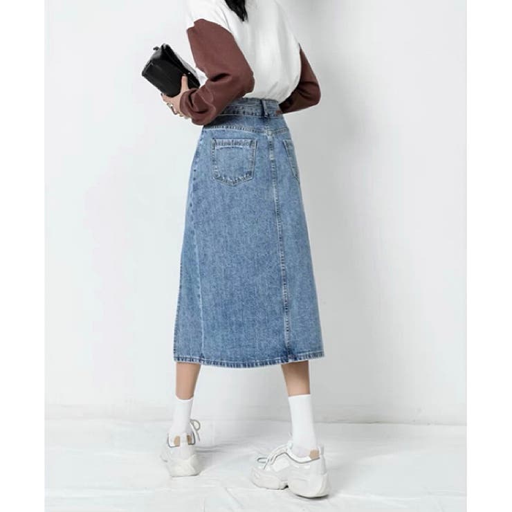 フロントスリットデニムスカート ロング丈 ユーズド加工 | LADY LIKE  | 詳細画像5 
