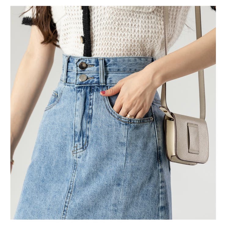 フロントスリットデニムスカート ロング丈 ユーズド加工 | LADY LIKE  | 詳細画像6 