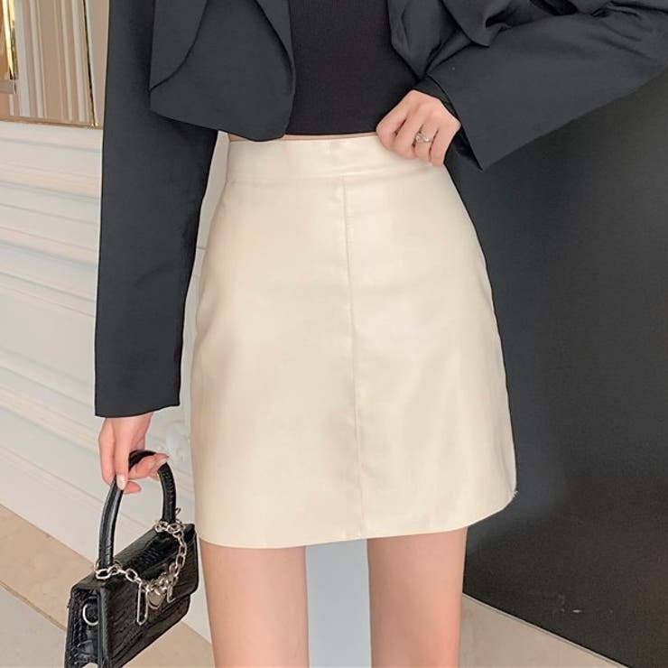 アイボリー | フェイクレザー台形ミニスカート | LADY LIKE 