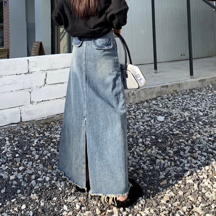 ぱぐ【GRANCY】フリンジデザイン デニム スカート GRANCY】Fringedesign Denim Skirt / フリンジデザイン デニム