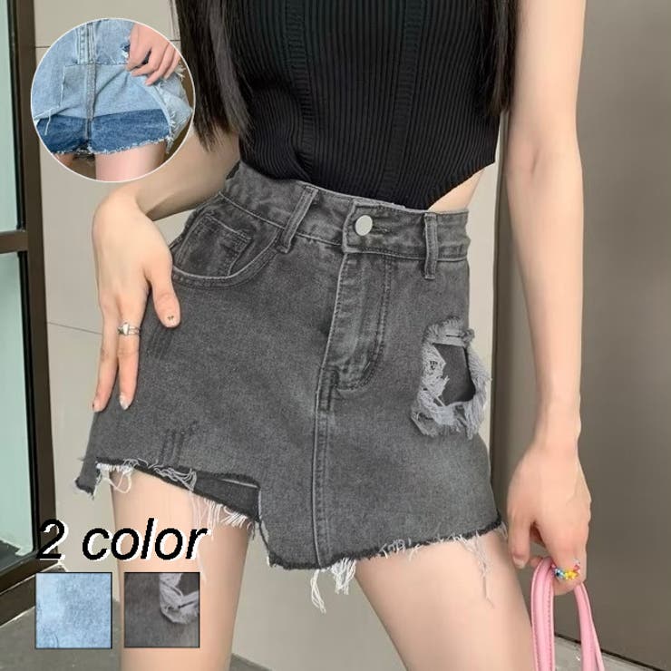 入手困難GARULA ミニ丈スカパン チャーム付きダメージデニム 平成