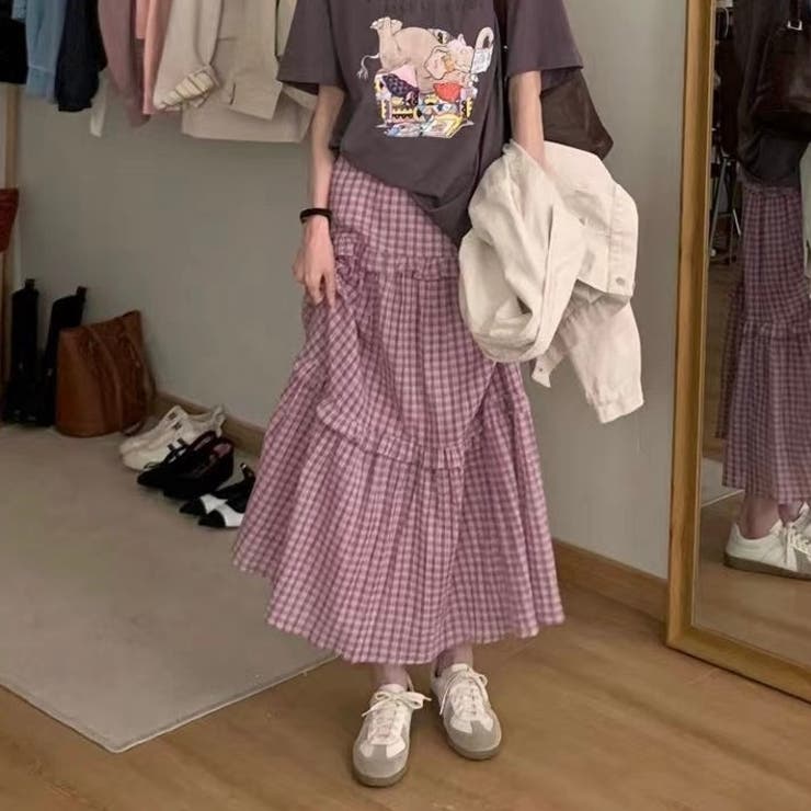 ミニチェック柄3段ティアードロングスカート | LADY LIKE  | 詳細画像4 