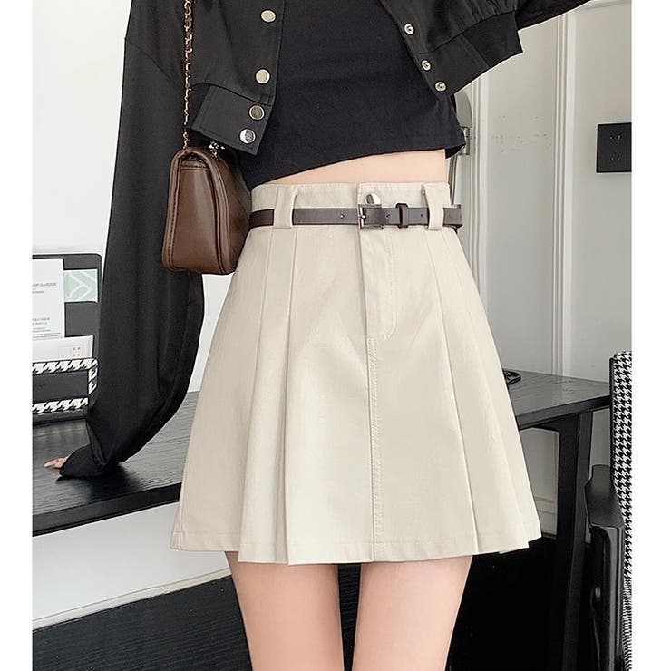 ベルト付きフェイクレザープリーツスカート[品番：SHNW0011630]｜LADY