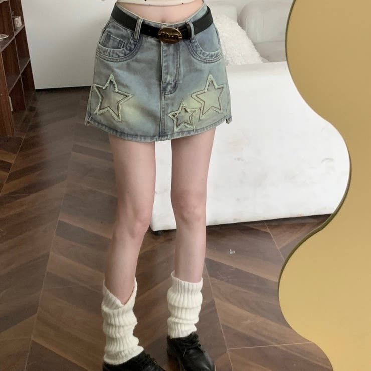 ダメージ加工星柄デニムミニスカート[品番：SHNW0011632]｜LADY LIKE