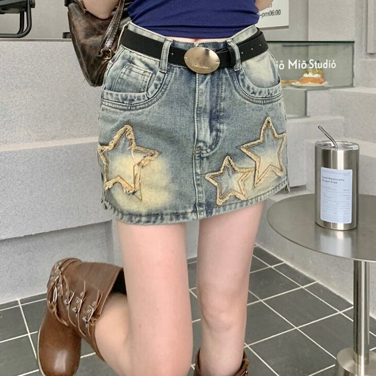 ダメージ加工星柄デニムミニスカート[品番：SHNW0011632]｜LADY LIKE