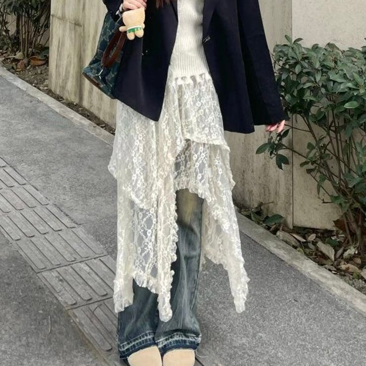 透かし彫 レース スカート イレヘム 2段 レイヤード エターナル 透かし彫 レース スカート イレヘム 2段 レイヤード エターナル