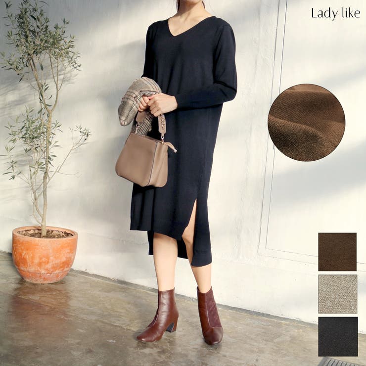 Vネックシンプルニットワンピ ニット ワンピース 品番 Shnw Lady Like レディライク のレディースファッション通販 Shoplist ショップリスト