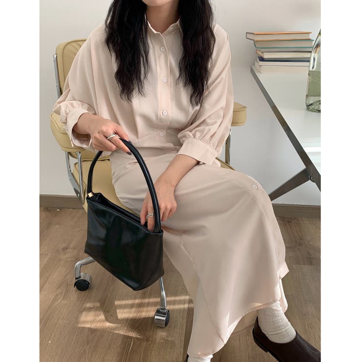 未使用 BURBERRY シルク ワイドスリーブ 膝丈 七分袖 ワンピース ドルマンスリーブ七分袖シャツワンピース ロング丈 ふんわり