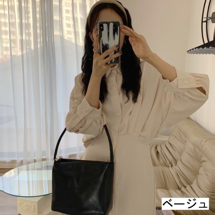 ベージュ | ドルマンスリーブ七分袖シャツワンピース ロング丈 ふんわり | LADY LIKE 