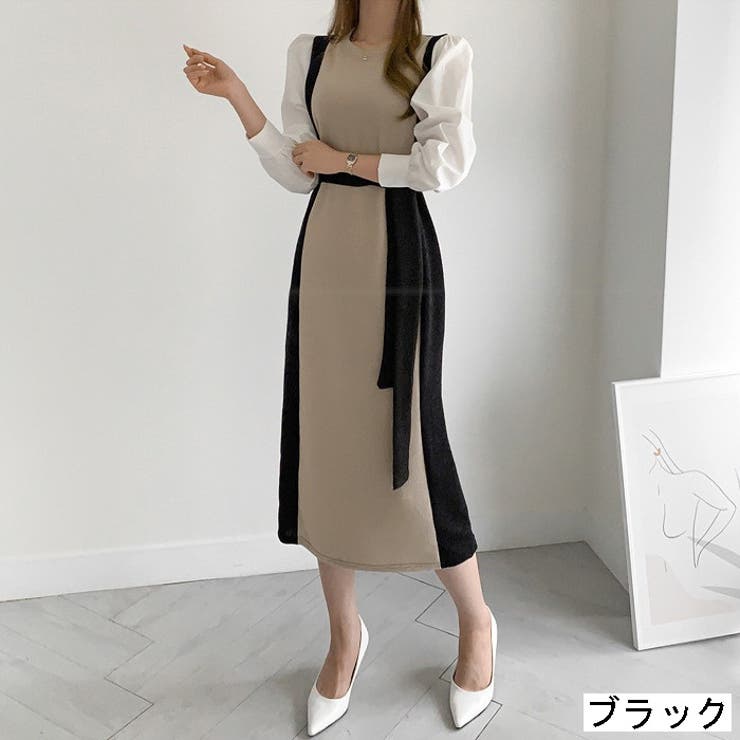 日本全国送料無料商品人気ランキング サイド切替えバイカラーニットワンピース[品番：SHNW0008232 One Piece