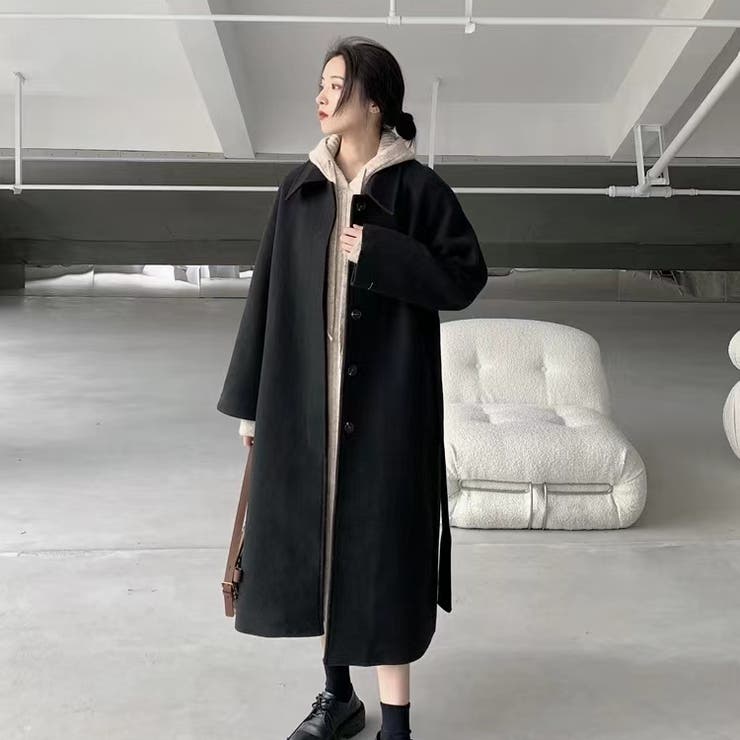 フード付きリブ編みゆったりニットワンピース[品番：SHNW0008255