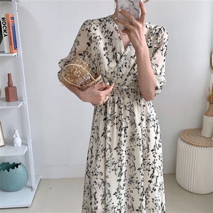 CHICWISH★花柄シフォンカシュクールワンピース☆ 花柄シフォンカシュクールプリーツ／ワンピース｜INGNI(イング