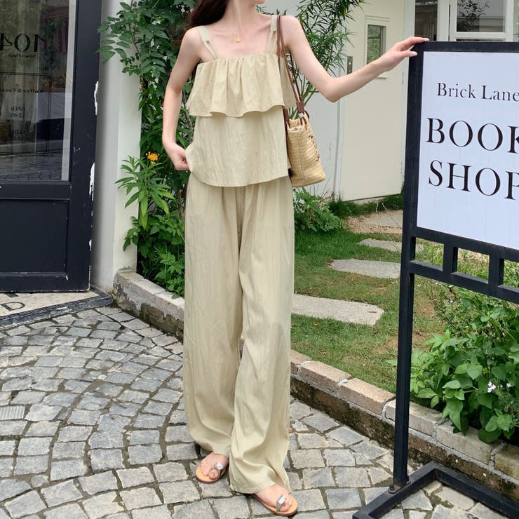 ティアードトップス付きセットアップワイドパンツ[品番：SHNW0009402 