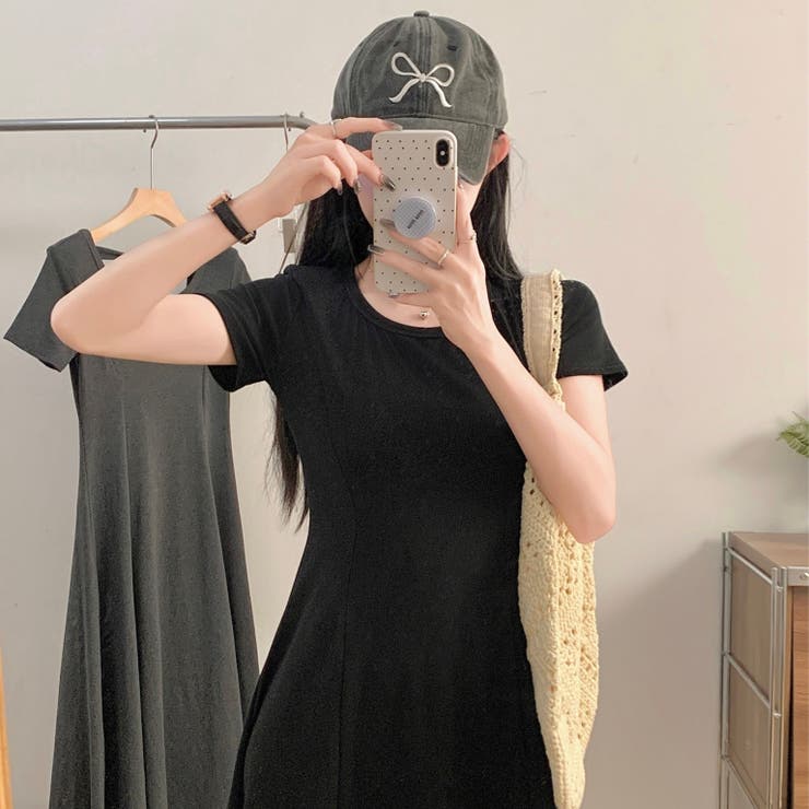 Lioness ワンピース ロング ブラック リボン 黒 カバーアップ バックリボン半袖ロングワンピース[品番：SHNW0011280]｜LADY