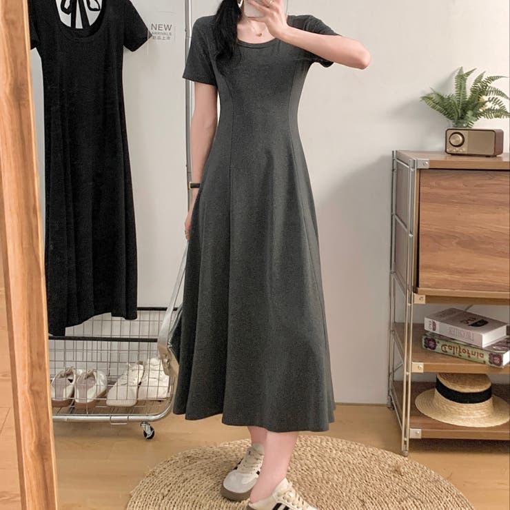 バックリボン半袖ロングワンピース[品番：SHNW0011280]｜LADY