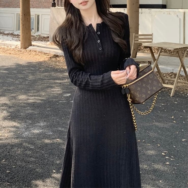 ヘンリーネックロングカットワンピース[品番：SHNW0011636]｜LADY LIKE