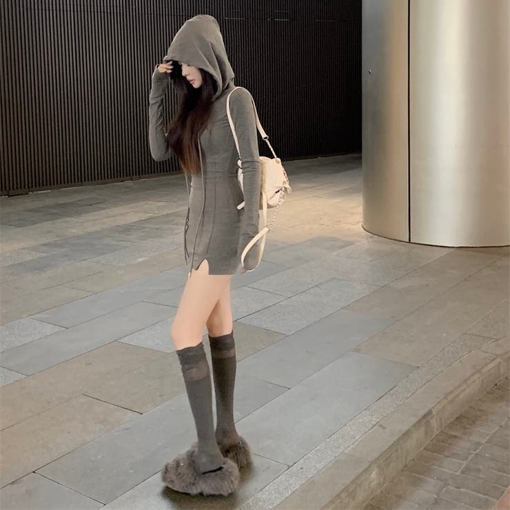 フード付きもちもちカットミニワンピース[品番：SHNW0012237]｜LADY