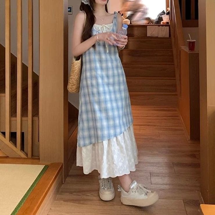 【春夏新作】レイヤード風チェック柄キャミワンピース | LADY LIKE  | 詳細画像10 