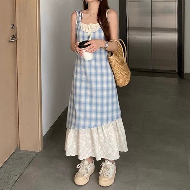 【春夏新作】レイヤード風チェック柄キャミワンピース | LADY LIKE  | 詳細画像13 