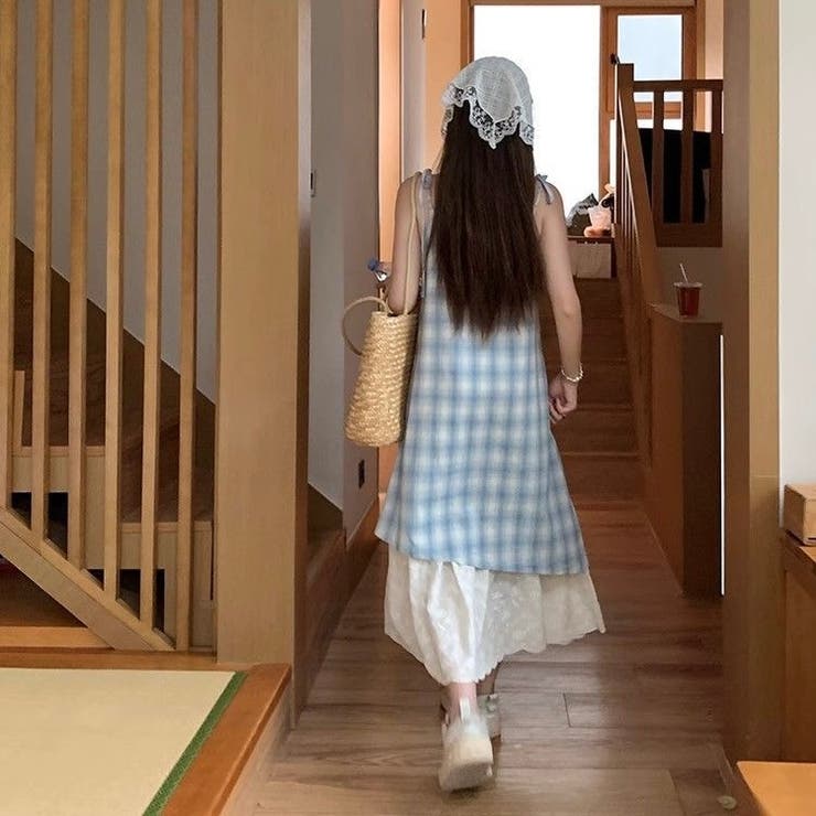 【春夏新作】レイヤード風チェック柄キャミワンピース | LADY LIKE  | 詳細画像14 