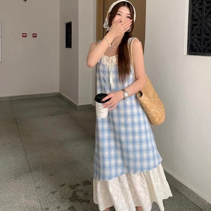 【春夏新作】レイヤード風チェック柄キャミワンピース | LADY LIKE  | 詳細画像18 