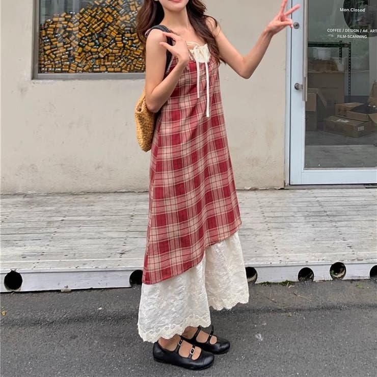 【春夏新作】レイヤード風チェック柄キャミワンピース | LADY LIKE  | 詳細画像21 