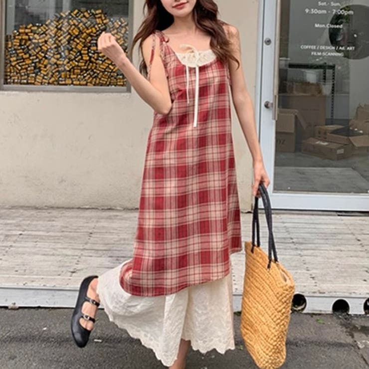 【春夏新作】レイヤード風チェック柄キャミワンピース | LADY LIKE  | 詳細画像22 