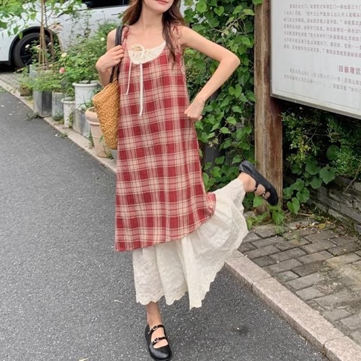 【春夏新作】レイヤード風チェック柄キャミワンピース | LADY LIKE  | 詳細画像23 