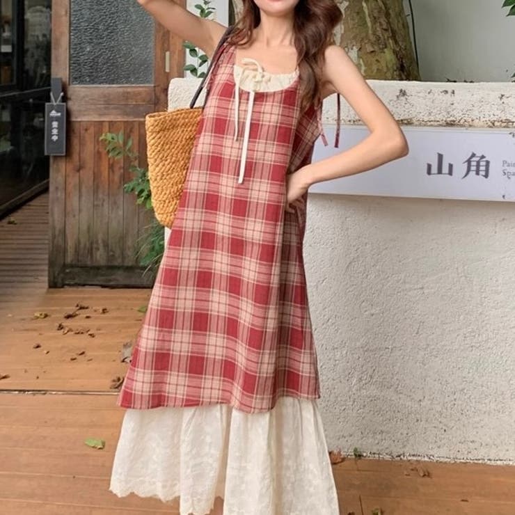 【春夏新作】レイヤード風チェック柄キャミワンピース | LADY LIKE  | 詳細画像28 