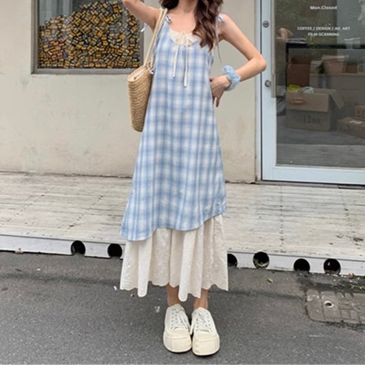 【春夏新作】レイヤード風チェック柄キャミワンピース | LADY LIKE  | 詳細画像31 