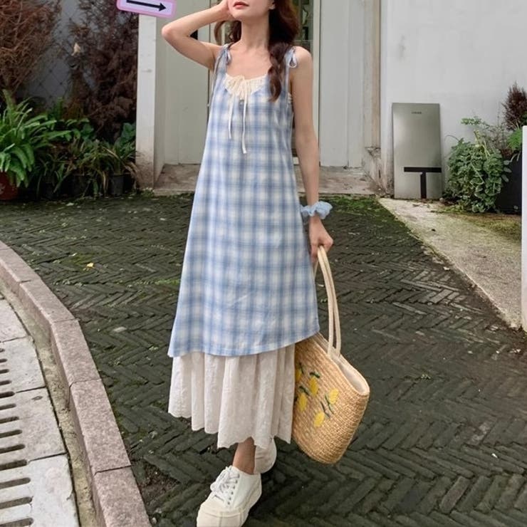 【春夏新作】レイヤード風チェック柄キャミワンピース | LADY LIKE  | 詳細画像32 