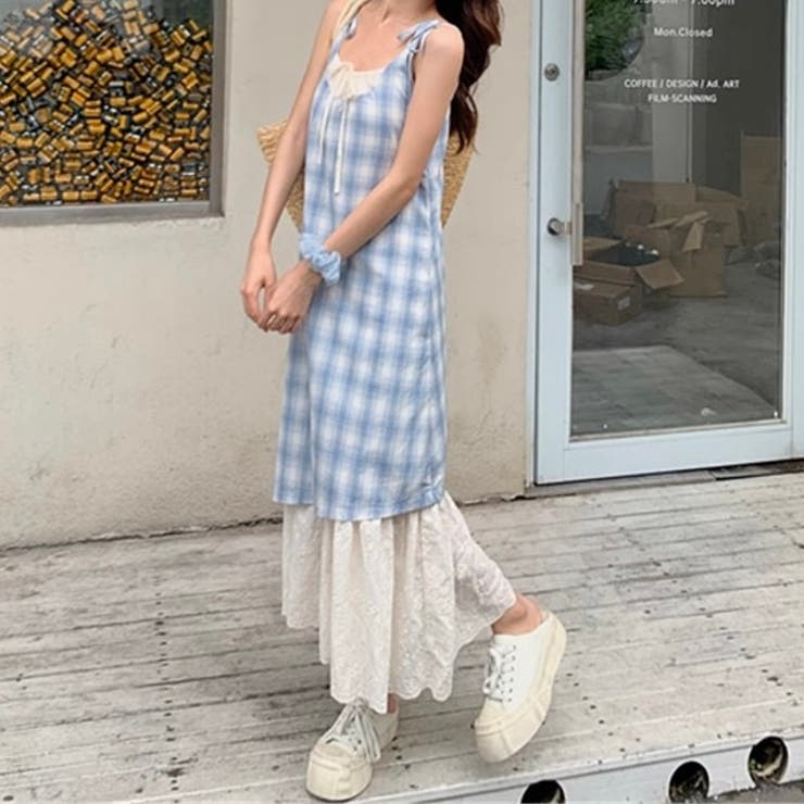 【春夏新作】レイヤード風チェック柄キャミワンピース | LADY LIKE  | 詳細画像34 