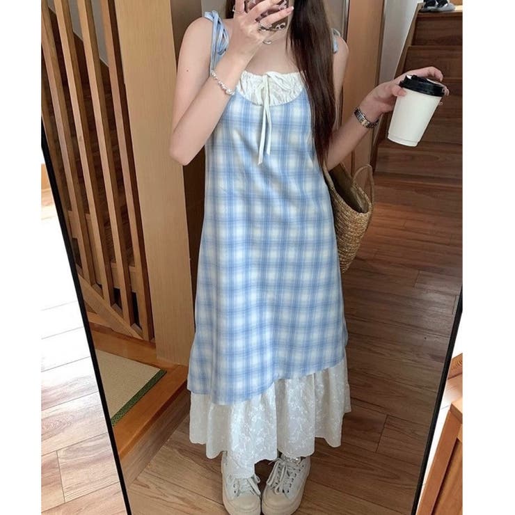 【春夏新作】レイヤード風チェック柄キャミワンピース | LADY LIKE  | 詳細画像37 