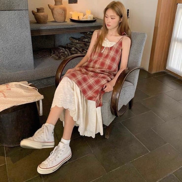 【春夏新作】レイヤード風チェック柄キャミワンピース | LADY LIKE  | 詳細画像4 