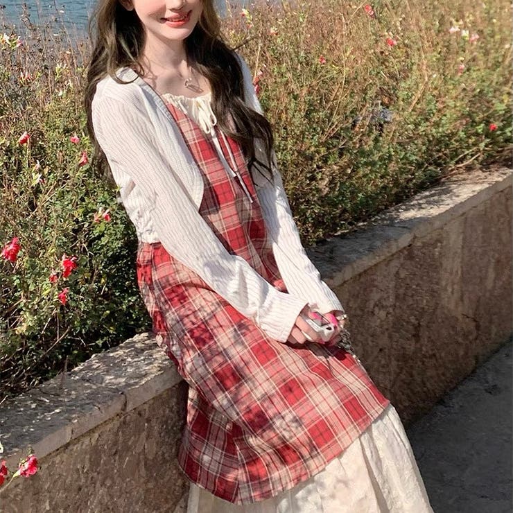 【春夏新作】レイヤード風チェック柄キャミワンピース | LADY LIKE  | 詳細画像41 