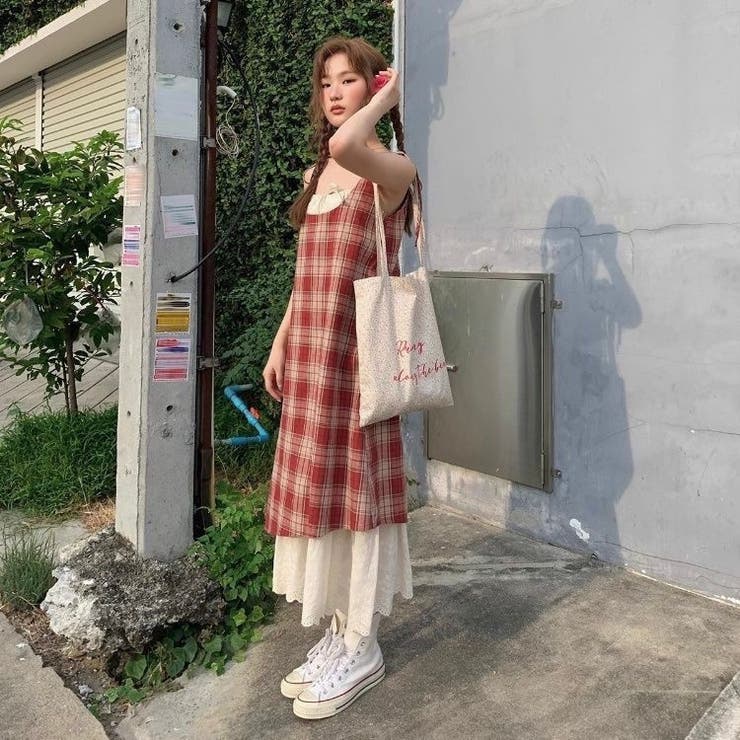 【春夏新作】レイヤード風チェック柄キャミワンピース | LADY LIKE  | 詳細画像7 