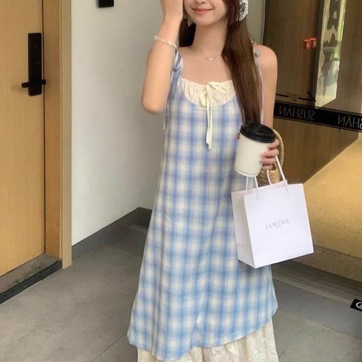 【春夏新作】レイヤード風チェック柄キャミワンピース | LADY LIKE  | 詳細画像8 