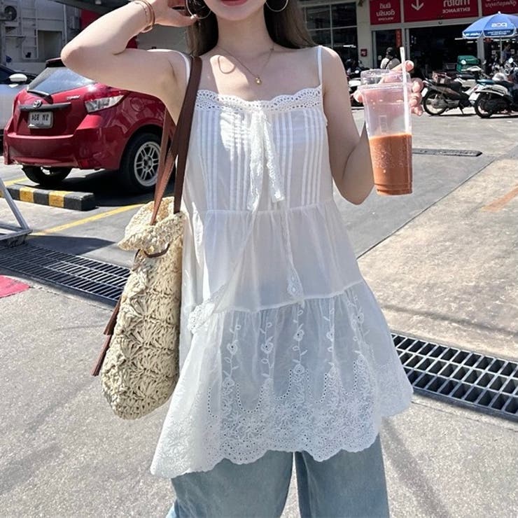 【BIMBA Y LOLA】レースディテールキャミソールワンピース スタイルデリ STYLE DELI コットン刺繍レースキャミワンピース