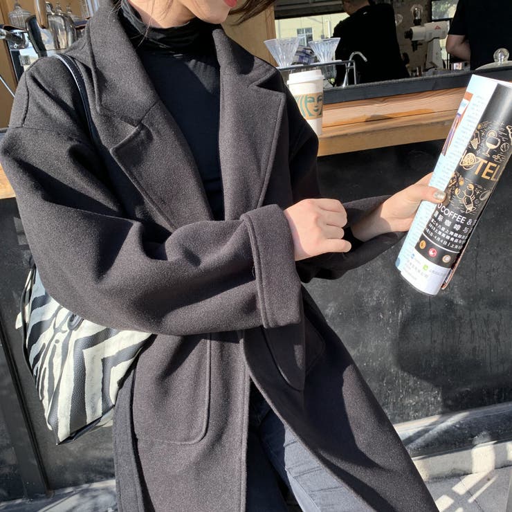 ZARA ベルト付きウールコート　ブラック