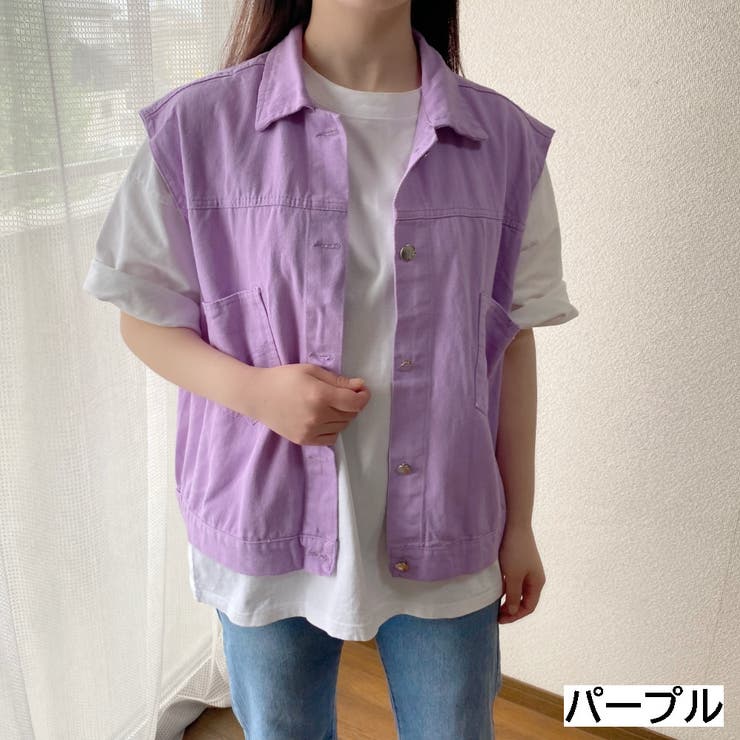 オーバーサイズカラーデニムベスト ジレ はおり[品番：SHNW0006859 