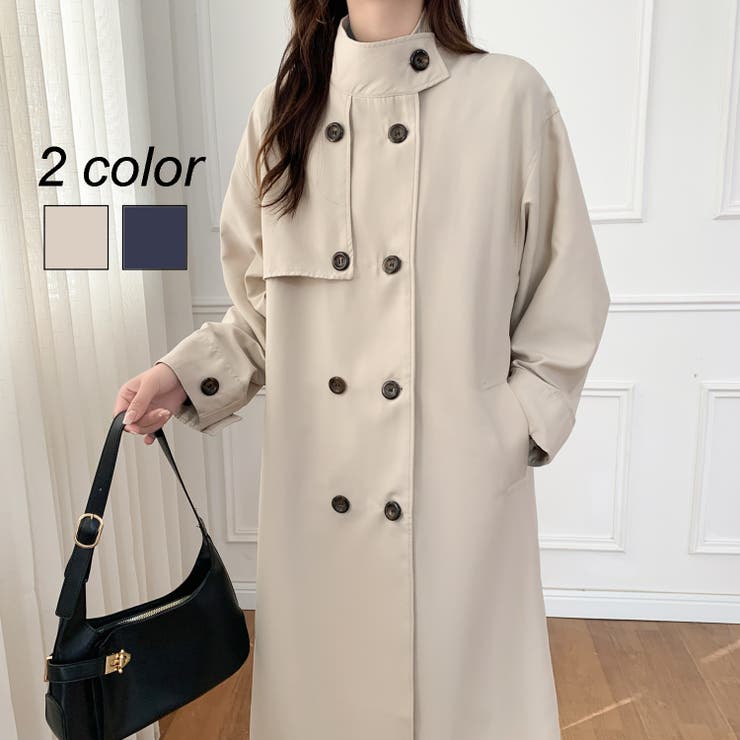 コート トレンチコート Stand collar long trench コート