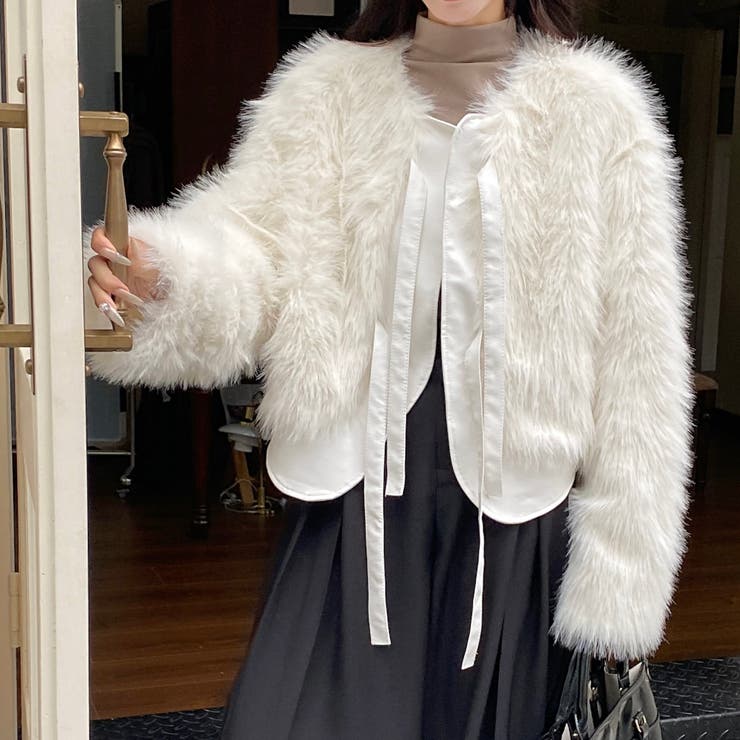 異素材切替えフェイクファージャケット | LADY LIKE  | 詳細画像4 