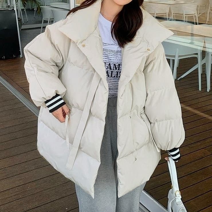 アイボリー | ベルトデザイン中綿ジャケット | LADY LIKE 