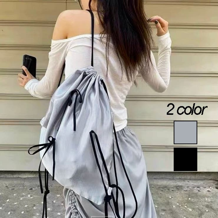 リボン付きサテン巾着ナップザック | LADY LIKE  | 詳細画像1 