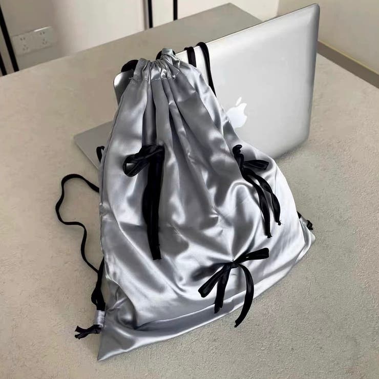 グレー | リボン付きサテン巾着ナップザック | LADY LIKE 